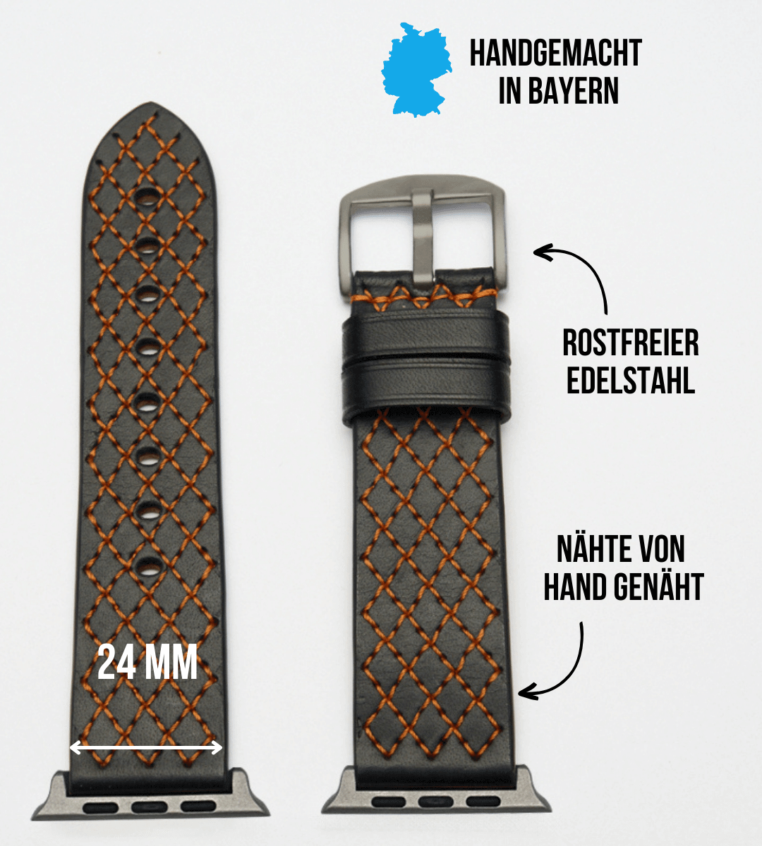 Robustes Armband für die Apple Watch Ultra aus Echtleder | Handnaht