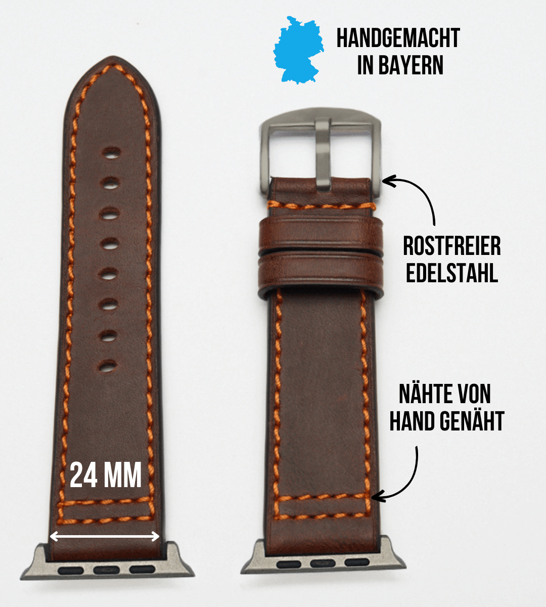 Set für Apple Watch Ultra | Leder Band Hellblau + Dunkelbraun