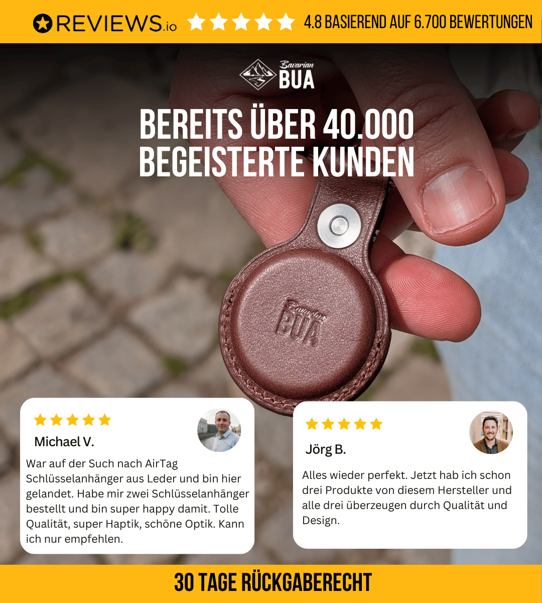 Leder Hülle für AirTag als Schlüsselanhänger | Braun