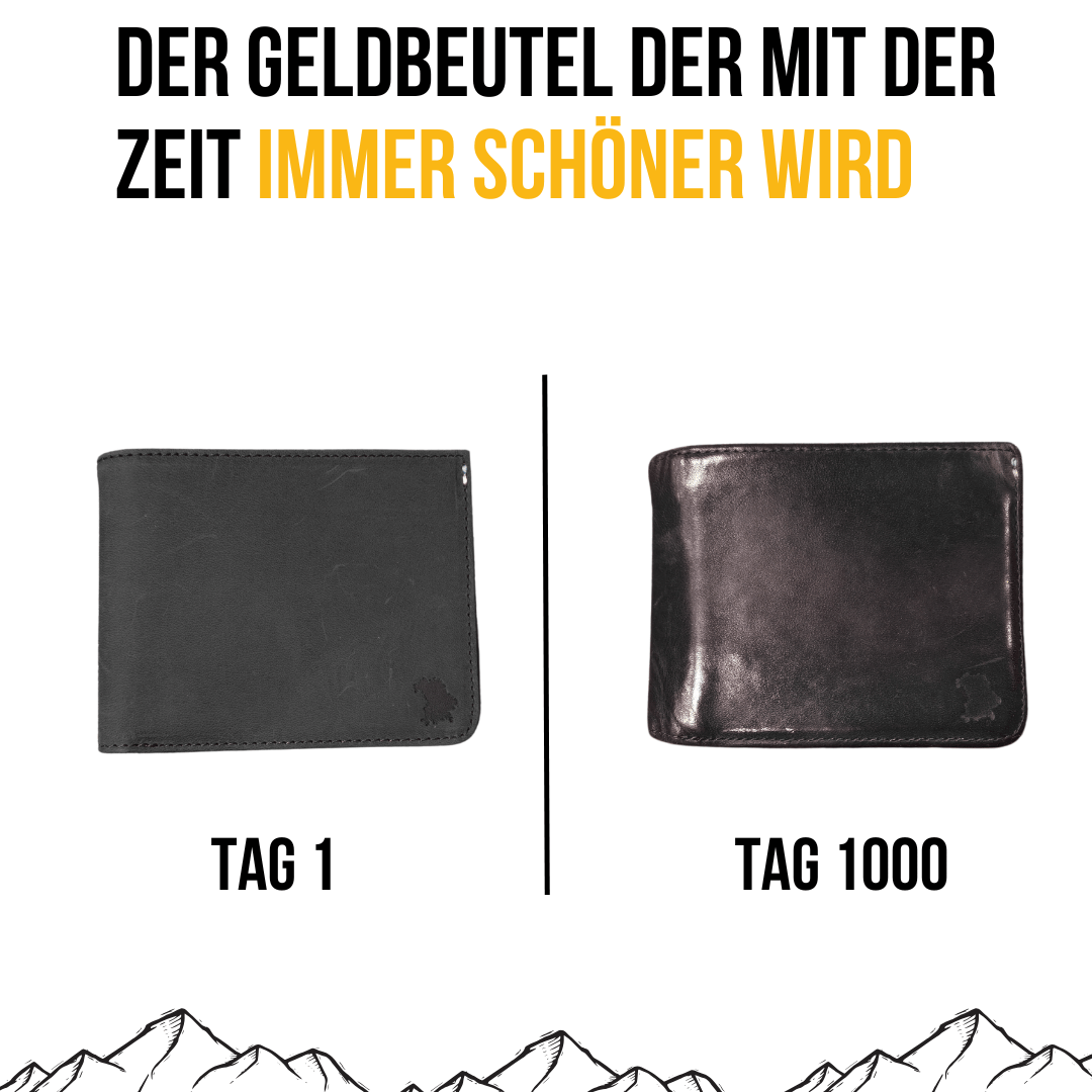 Großer Geldbeutel aus Echtleder mit Münzfach und Klappe