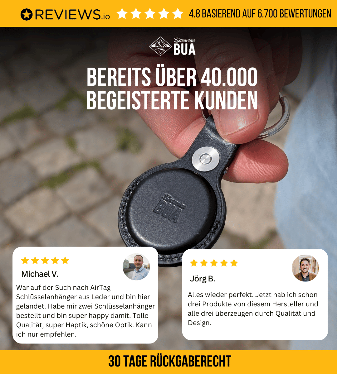 Airtag Hülle in schwarzem Leder, Kundenbewertungen