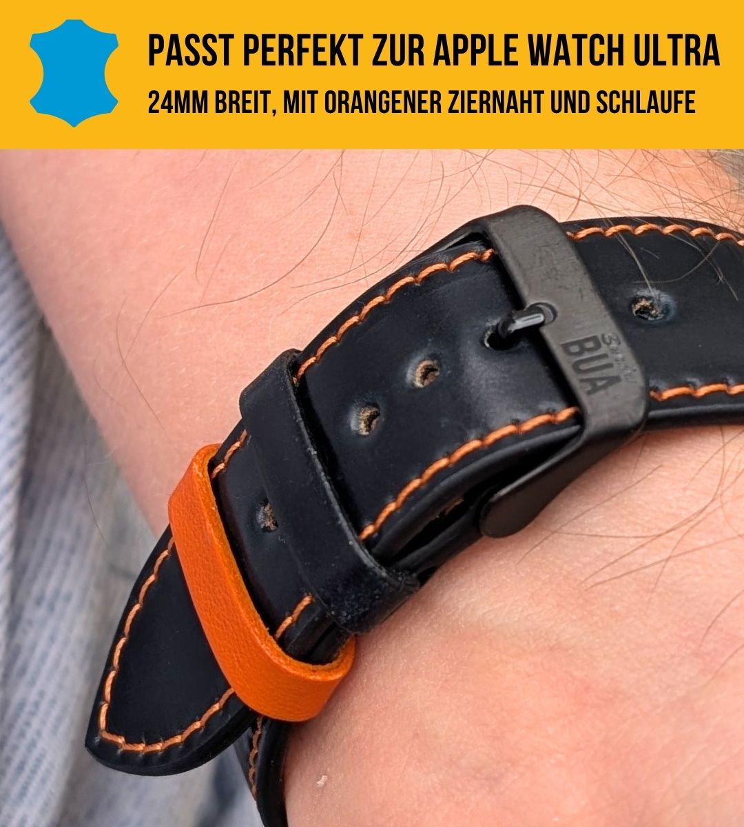 Shell Cordovan Lederband für die Apple Watch Ultra in edlem Schwarz