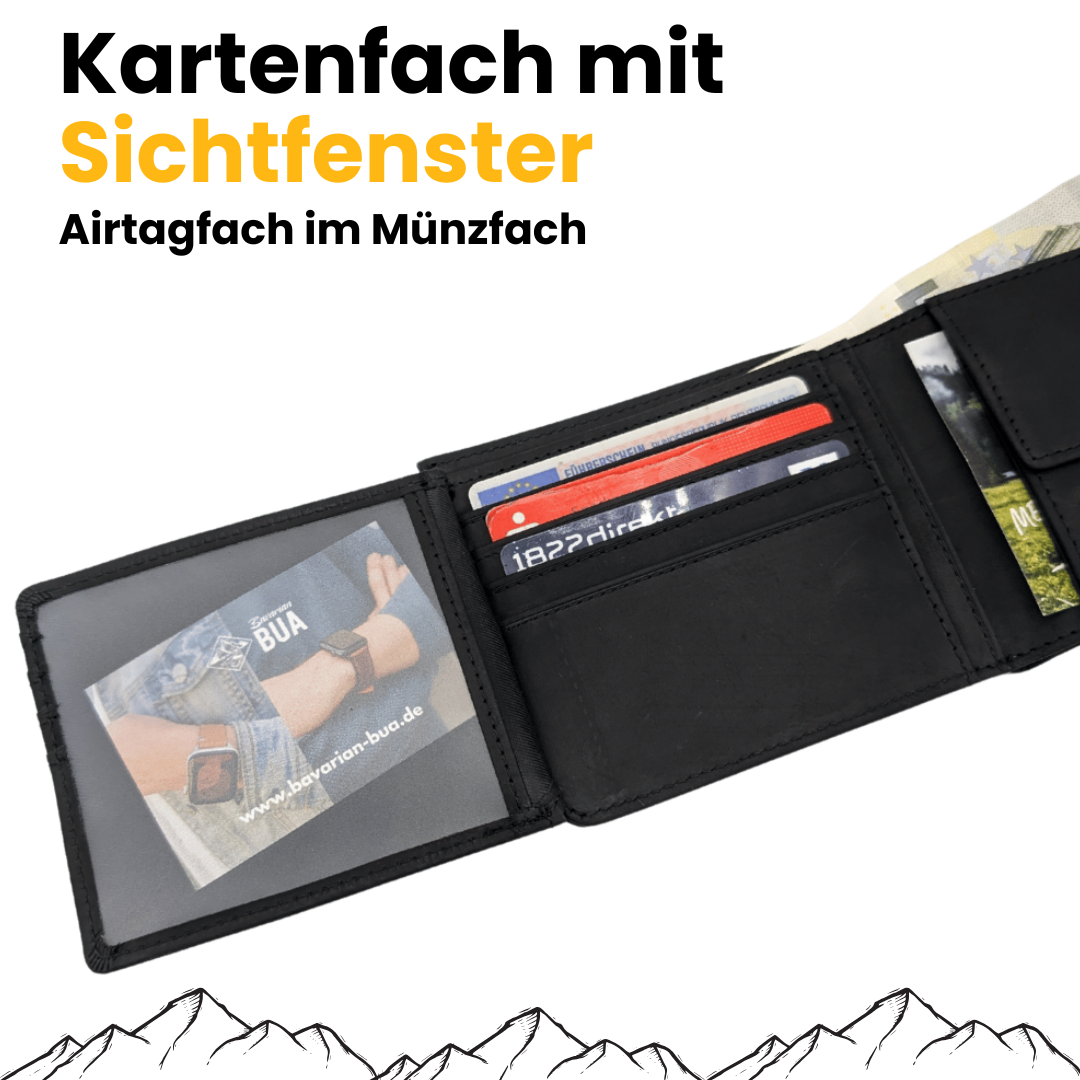 Großer Geldbeutel aus Echtleder mit Münzfach und Klappe