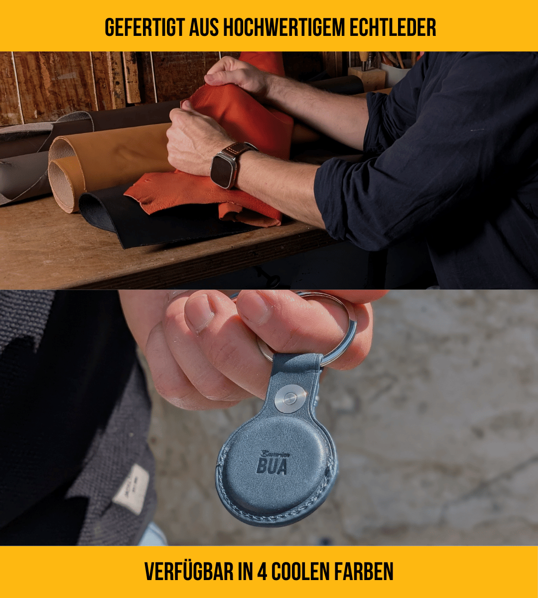 Leder Hülle für AirTag als Schlüsselanhänger | Olive