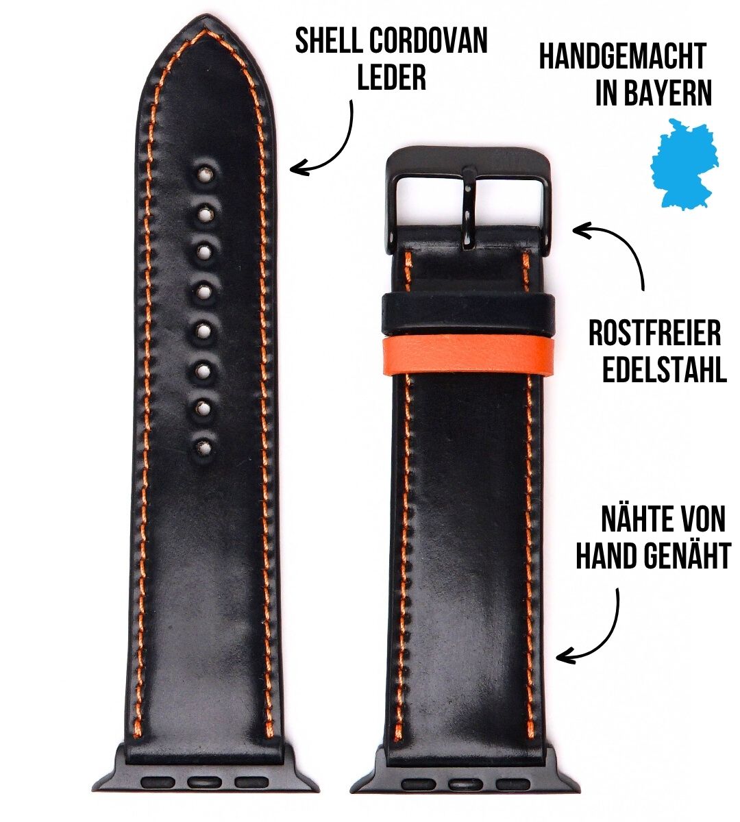 Shell Cordovan Lederband für die Apple Watch Ultra in edlem Schwarz