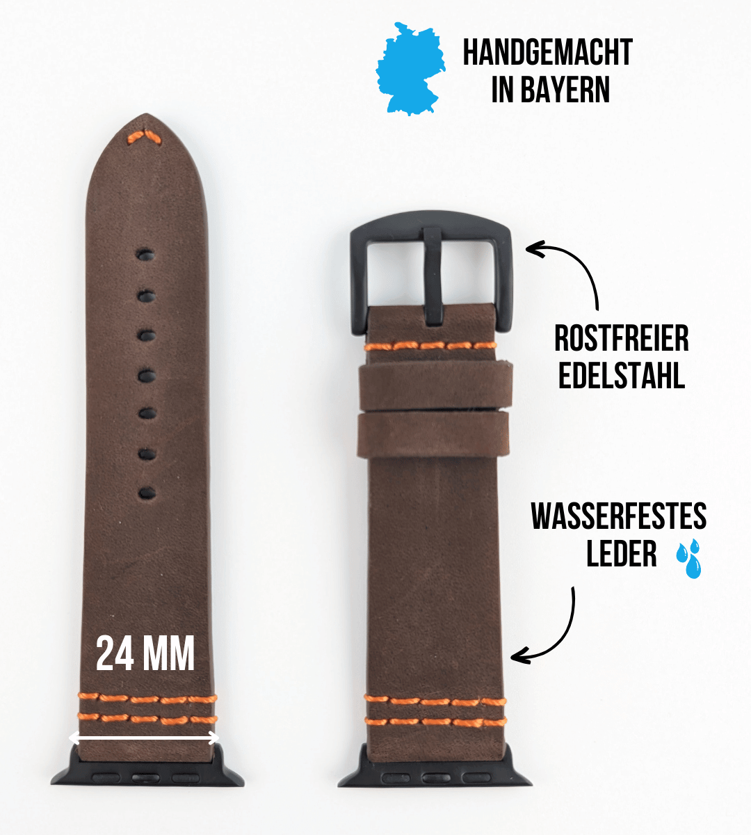 Wasserfestes Lederarmband für die Apple Watch Ultra | Braun