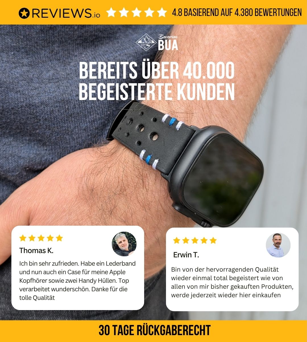 Racing Armband für die Apple Watch Ultra 1, 2 und 3 aus Echtleder | Blau