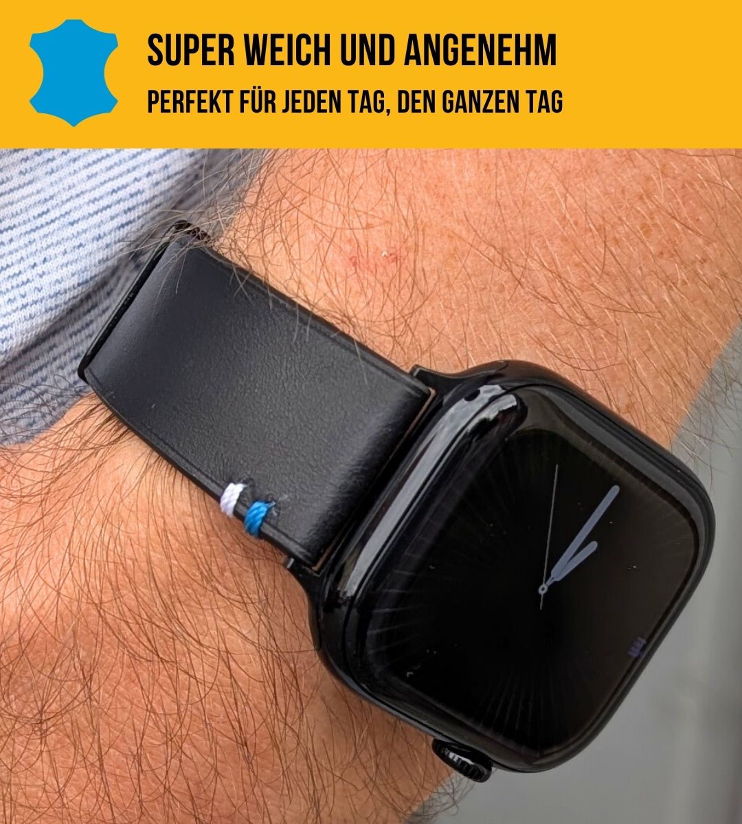 Weiches Lederband für die Apple Watch aus Vollnarbenleder in Schwarz