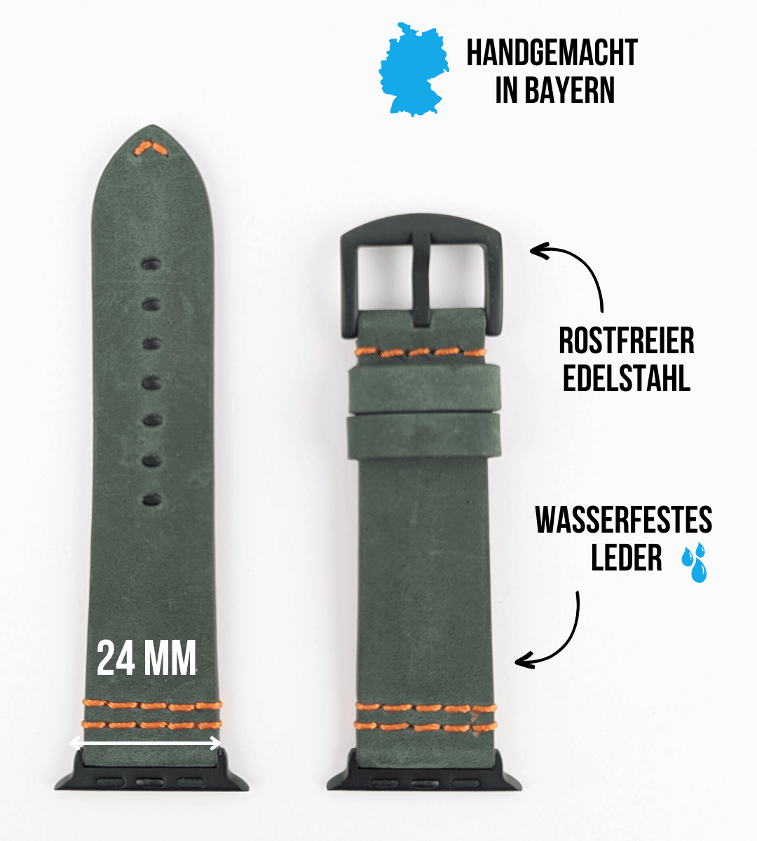 Wasserfestes Lederarmband für die Apple Watch Ultra | Grün