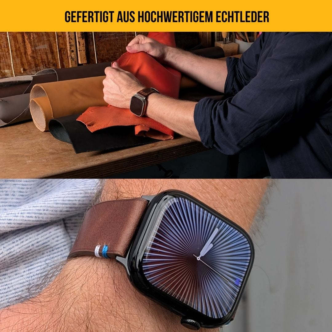 Weiches Lederband für Apple Watch aus Vollnarbenleder Blau