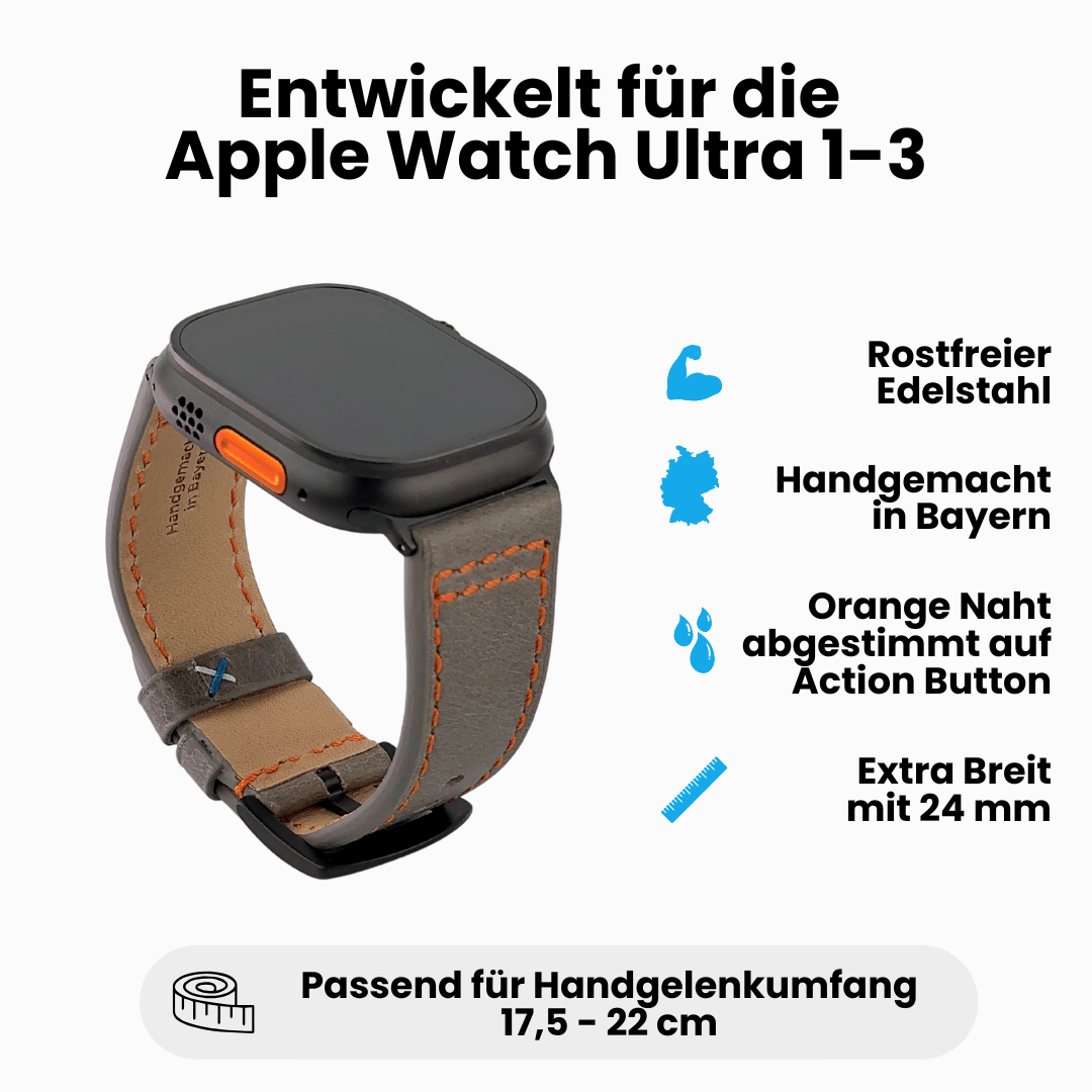 Robustes Armband für die Apple Watch Ultra aus Echtleder