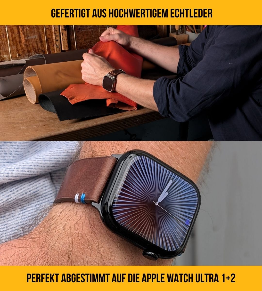 Weiches Lederband für die Apple Watch aus Vollnarbenleder in Schwarz