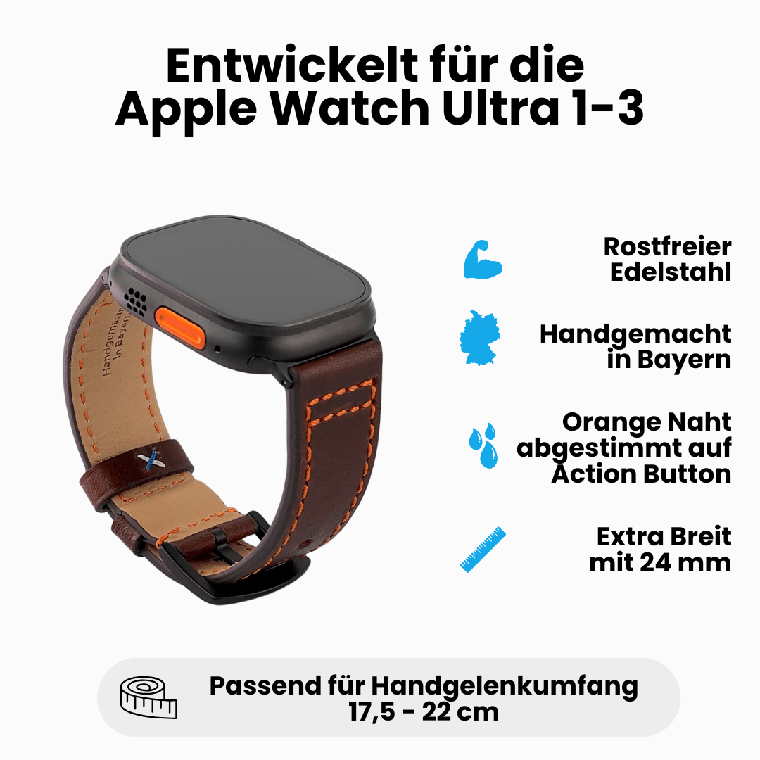 Robustes Armband für die Apple Watch Ultra aus Echtleder