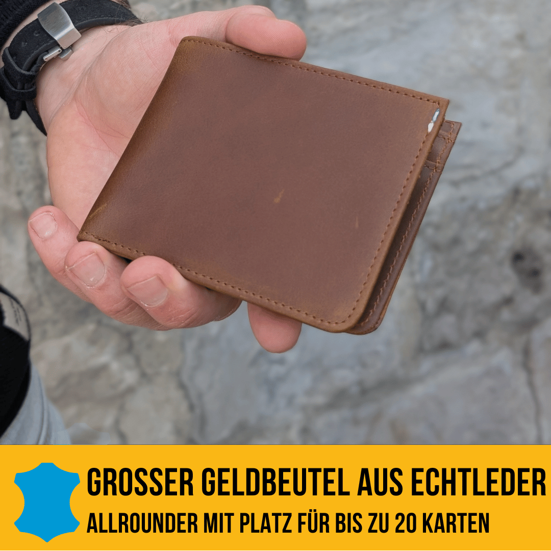 Großer Geldbeutel aus Echtleder mit Münzfach und Klappe