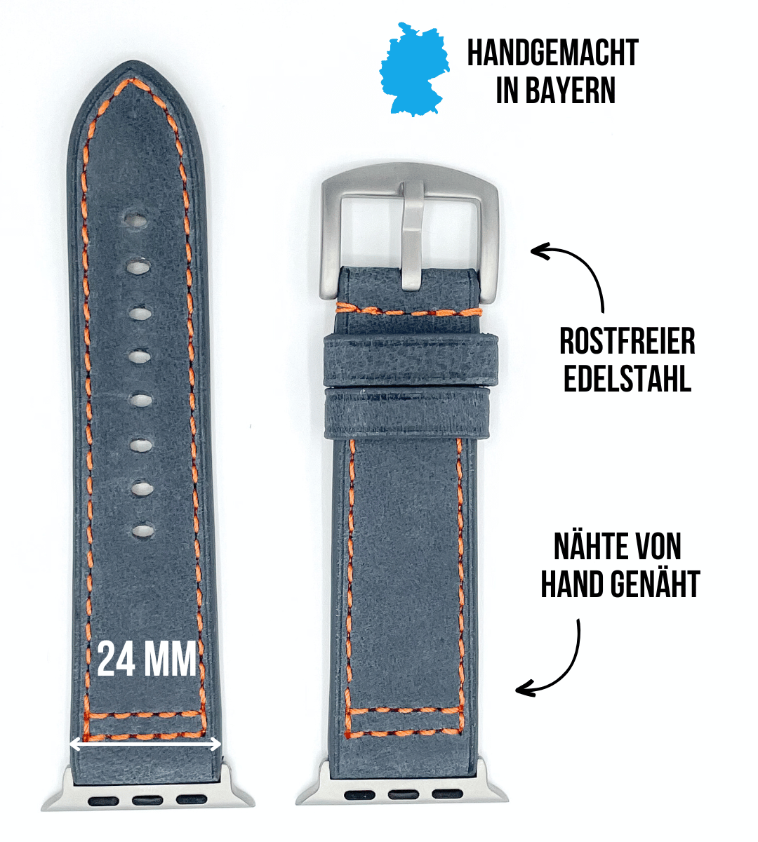 Robustes Armband für die Apple Watch Ultra aus Echtleder | Hellblau