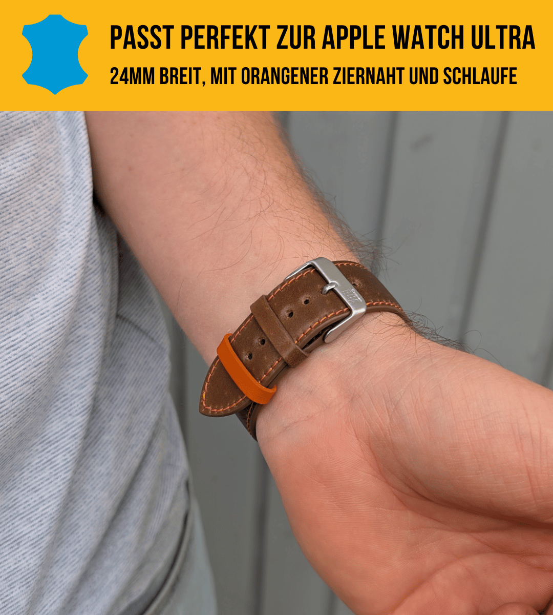 Shell Cordovan Lederband für die Apple Watch Ultra in edlem Braun