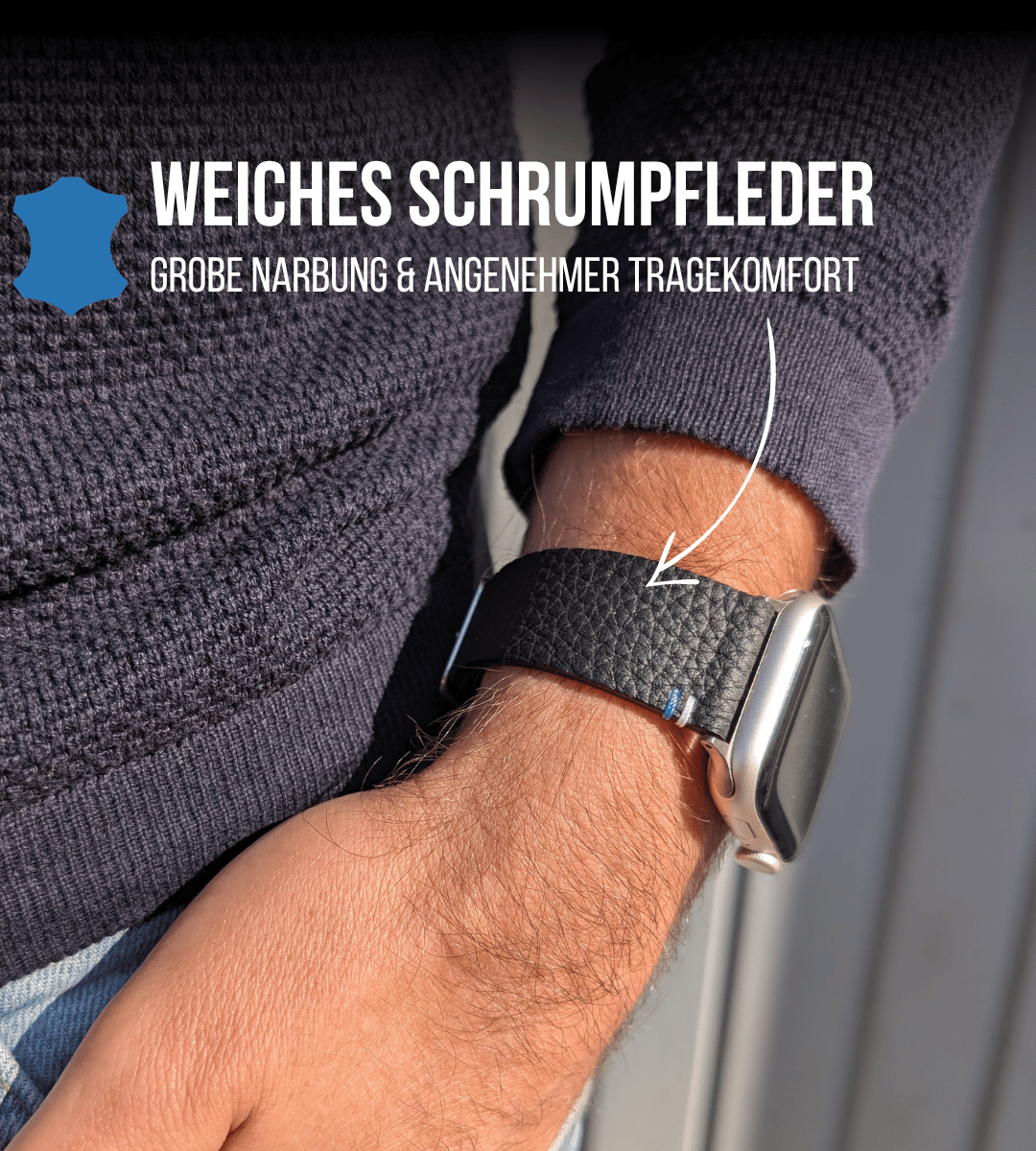 Armband für die Apple Watch aus genarbtem Leder | Schwarz