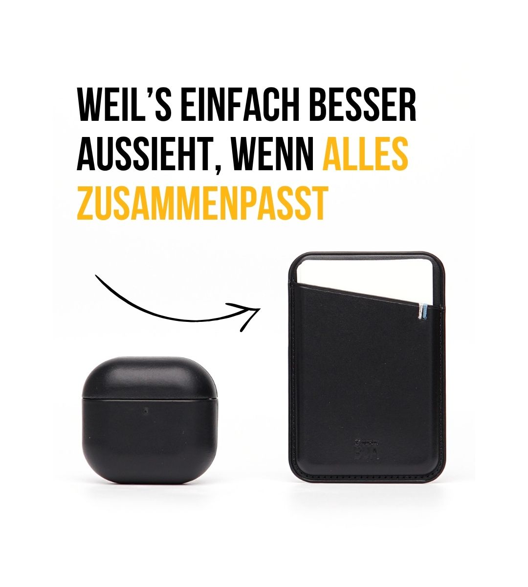 Set Hülle + Wallet | Leder Hülle für dein iPhone + Leder Wallet mit MagSafe Schwarz