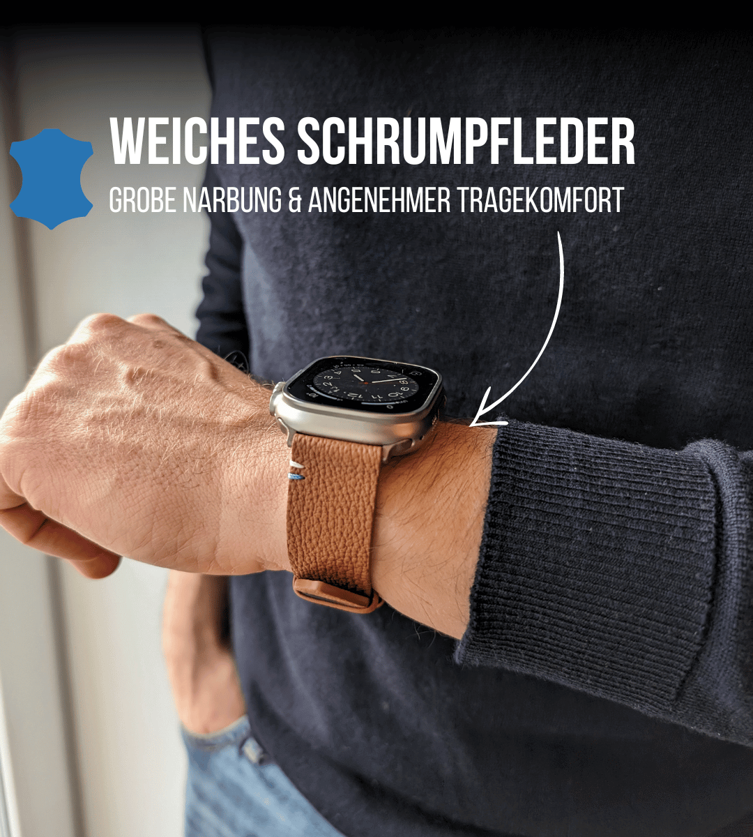 Armband für die Apple Watch aus genarbtem Leder | Hellbraun