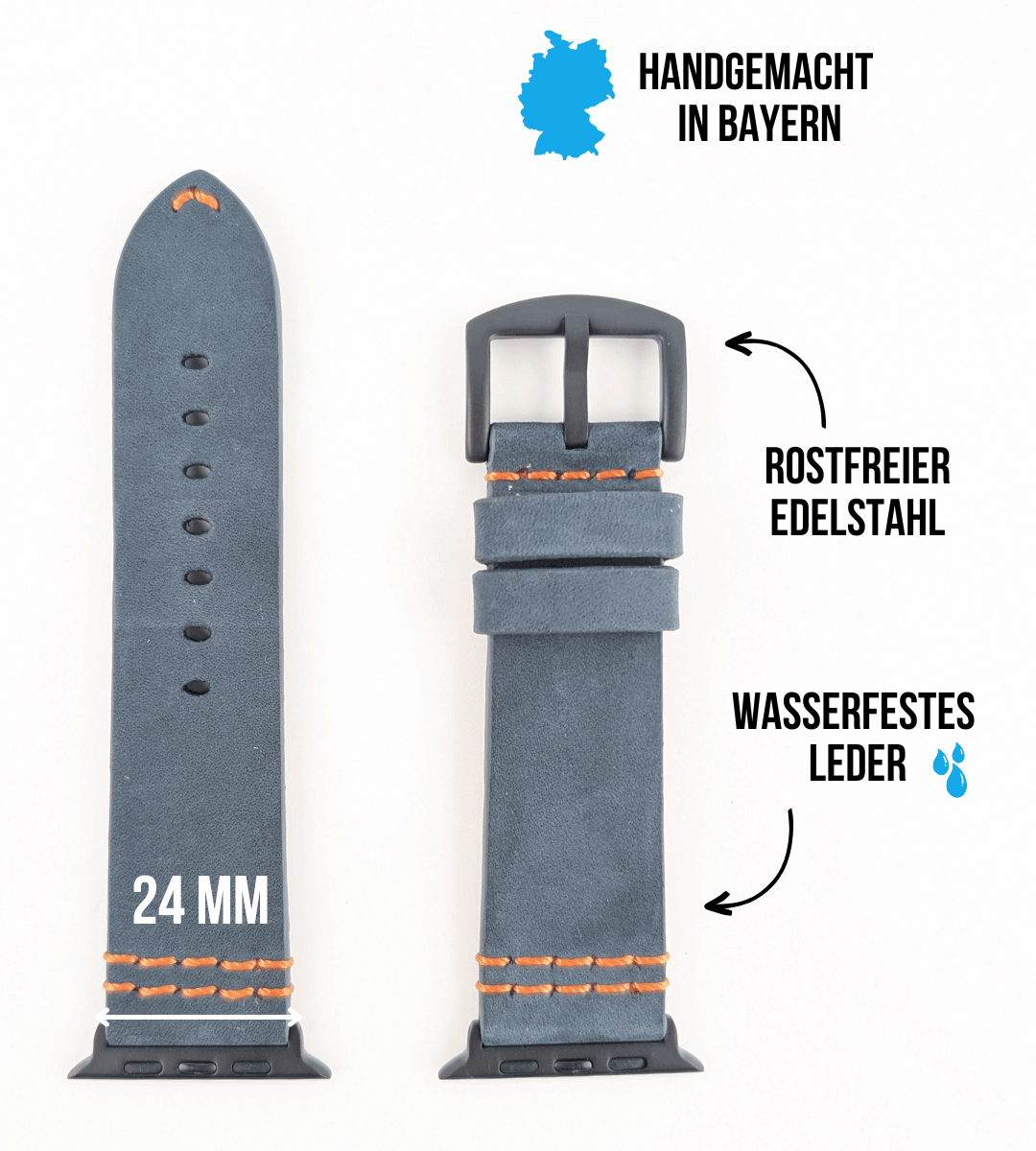 Sport Armband für die Apple Watch Ultra aus wasserfestem Leder | Blau