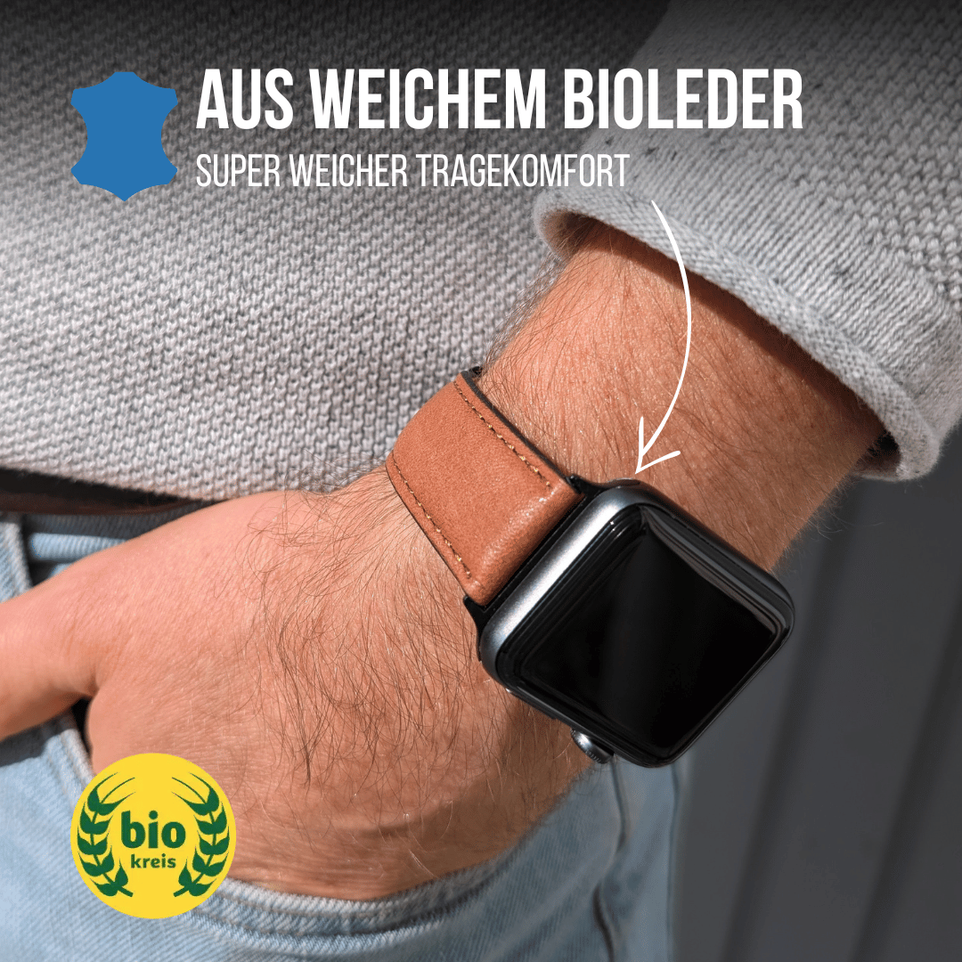 Damen Armband für die Apple Watch aus Bioleder | Mittelbraun Naht