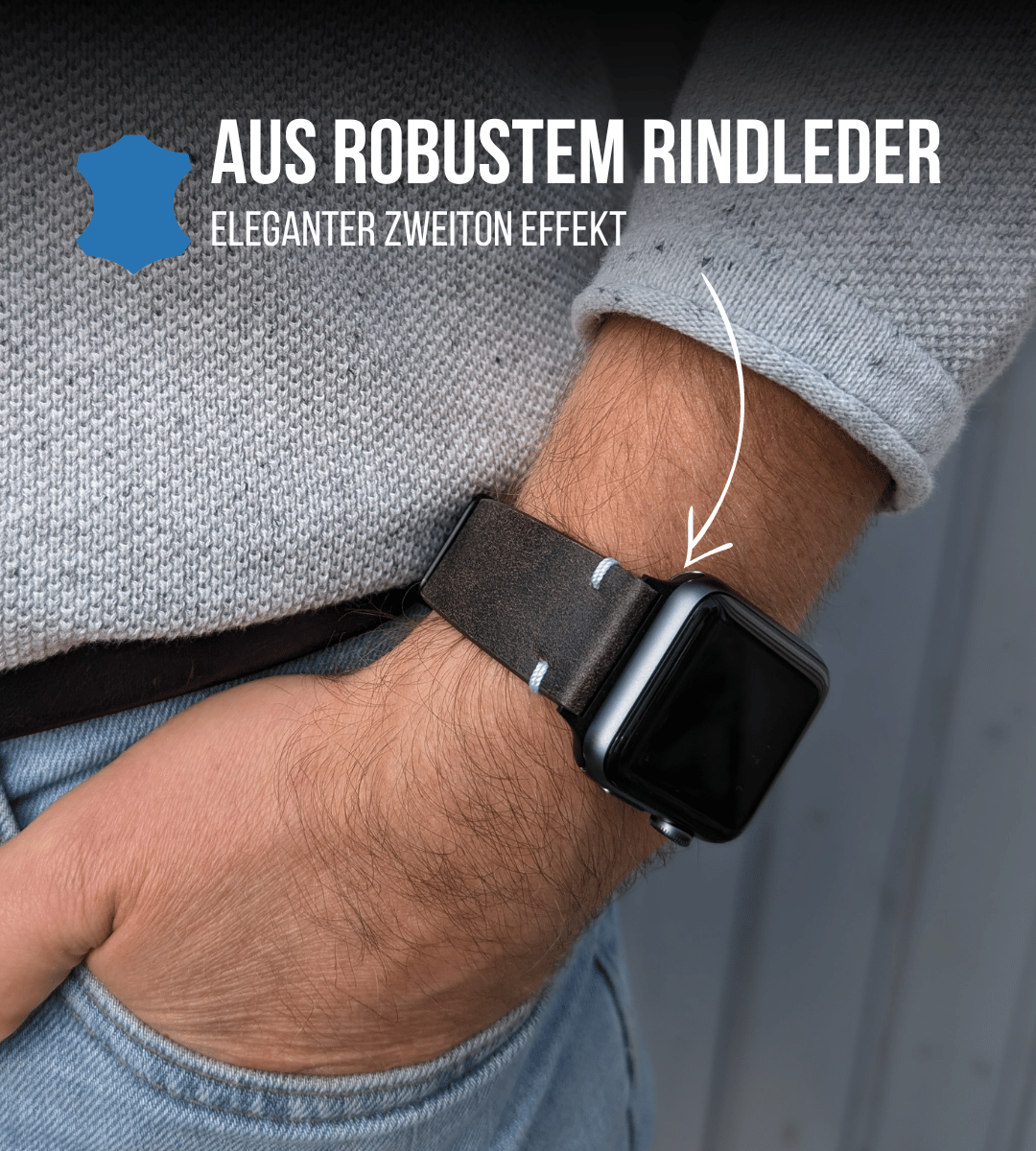 Armband für die Apple Watch aus Rindleder | Dunkelbraun Rough Edelweiß