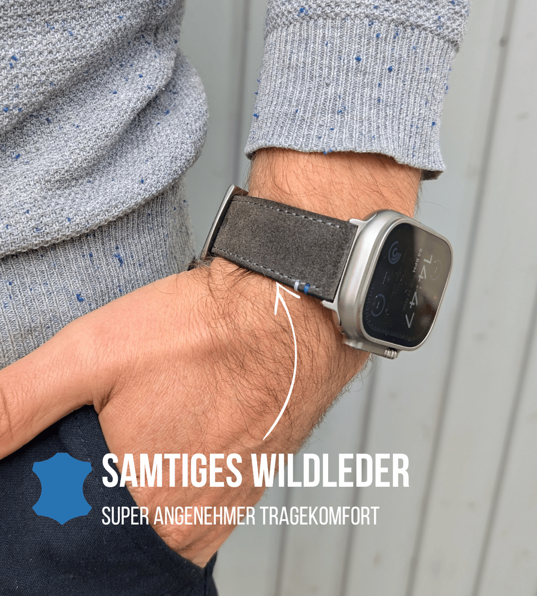 Armband für die Apple Watch Ultra aus Wildleder | Grau