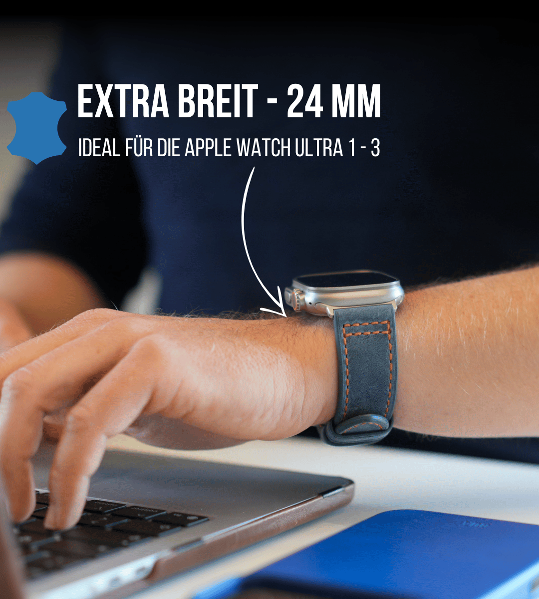 Robustes Armband für die Apple Watch Ultra aus Echtleder | Hellblau