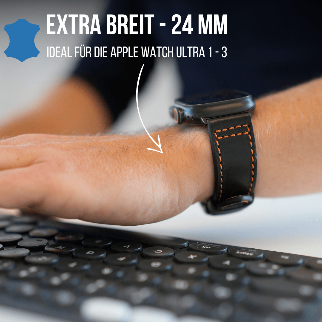 Robustes Armband für die Apple Watch Ultra aus Echtleder | Schwarz
