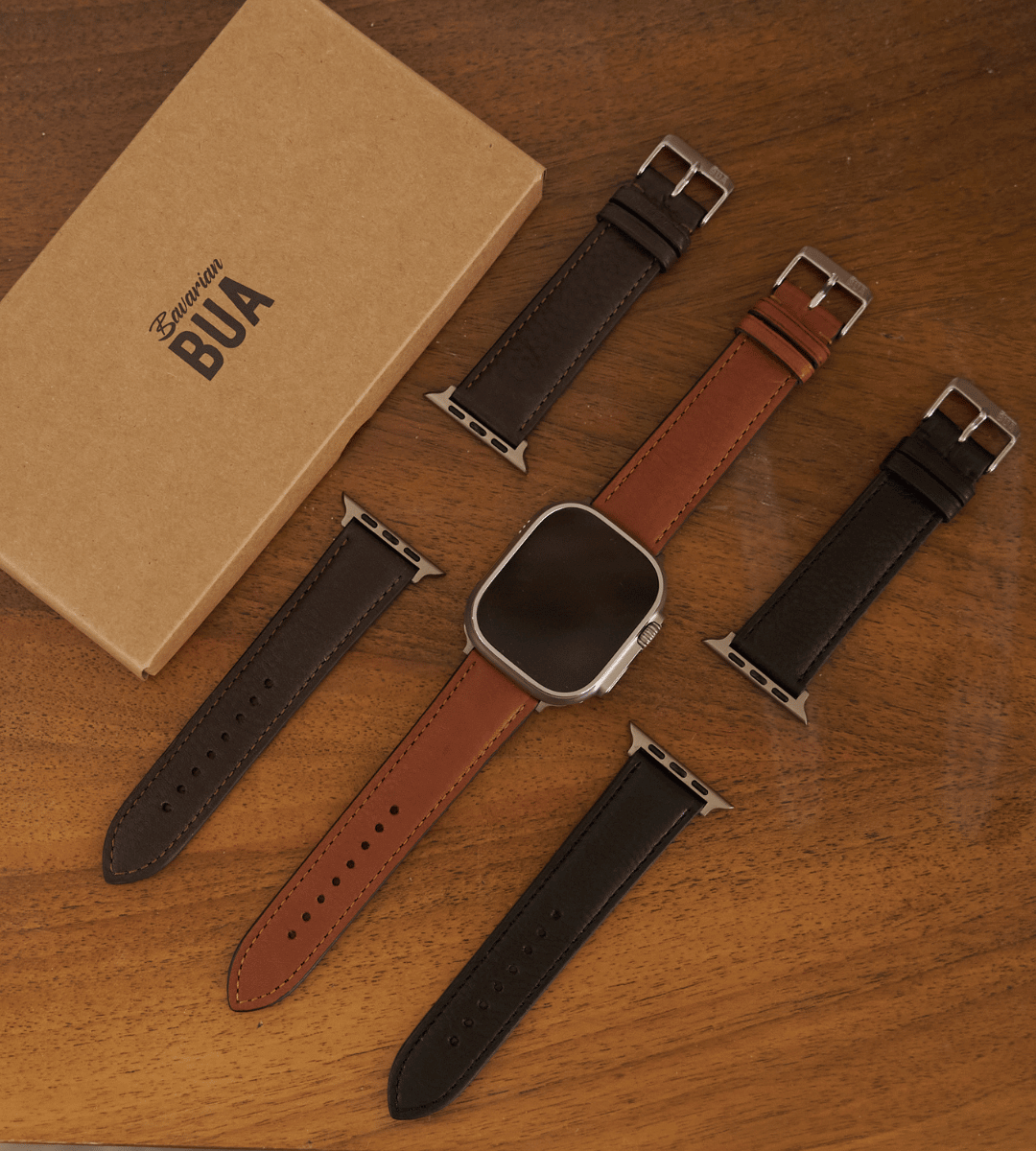 Biolederband für die Apple Watch | Mittelbraun Naht