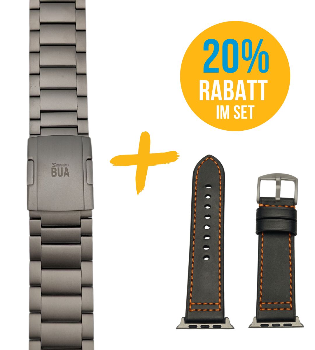 Set für Apple Watch Ultra | Titanband + Robustes Echtlederband Schwarz