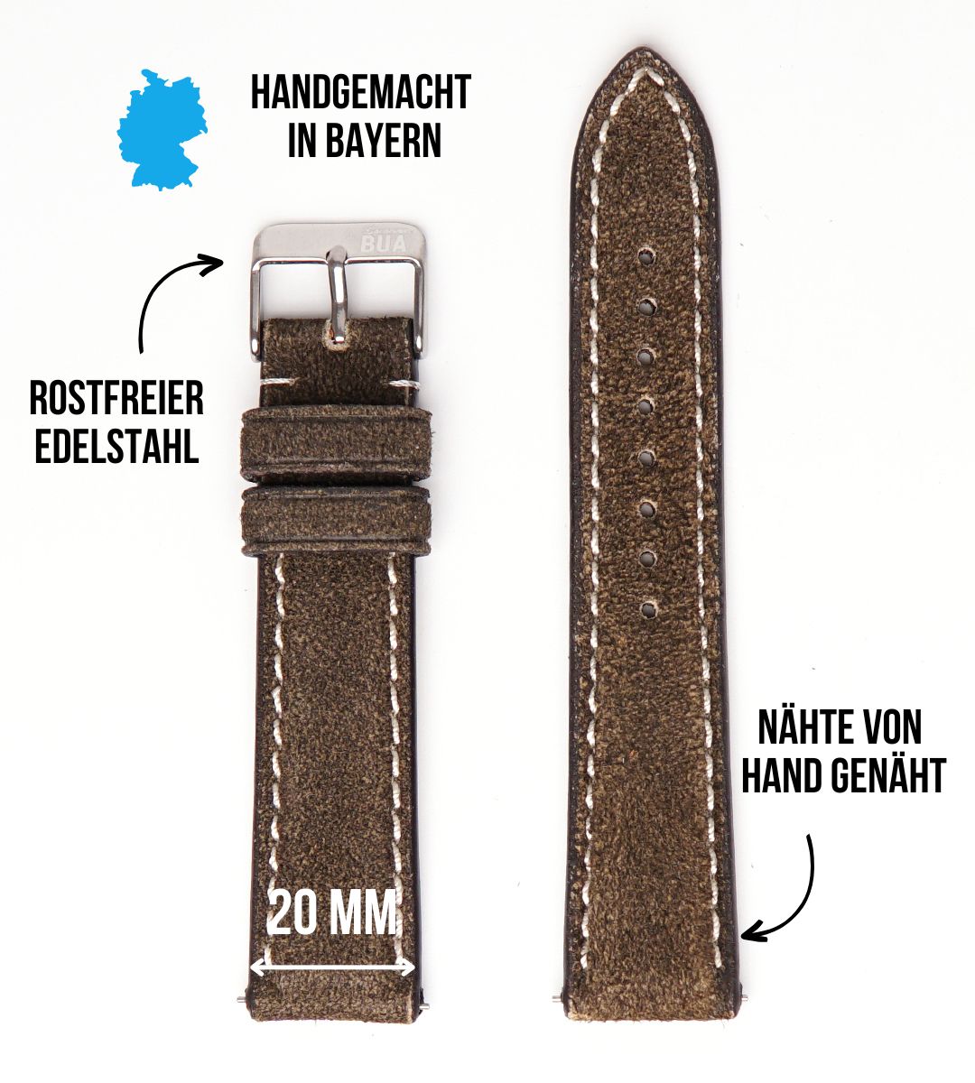 Armband für die Samsung Galaxy Watch aus Lederhosenleder | Braun