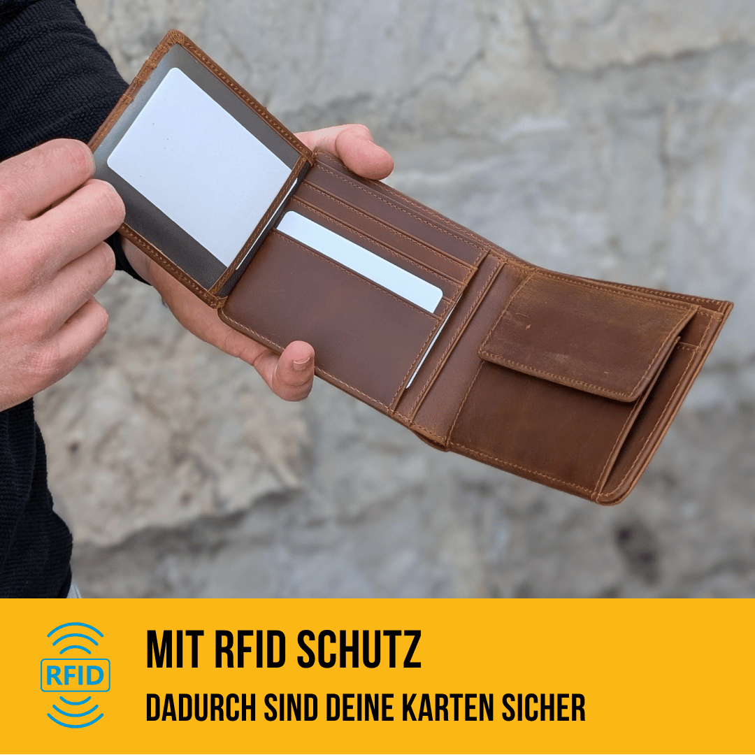 Großer Geldbeutel aus Echtleder mit Münzfach und Klappe