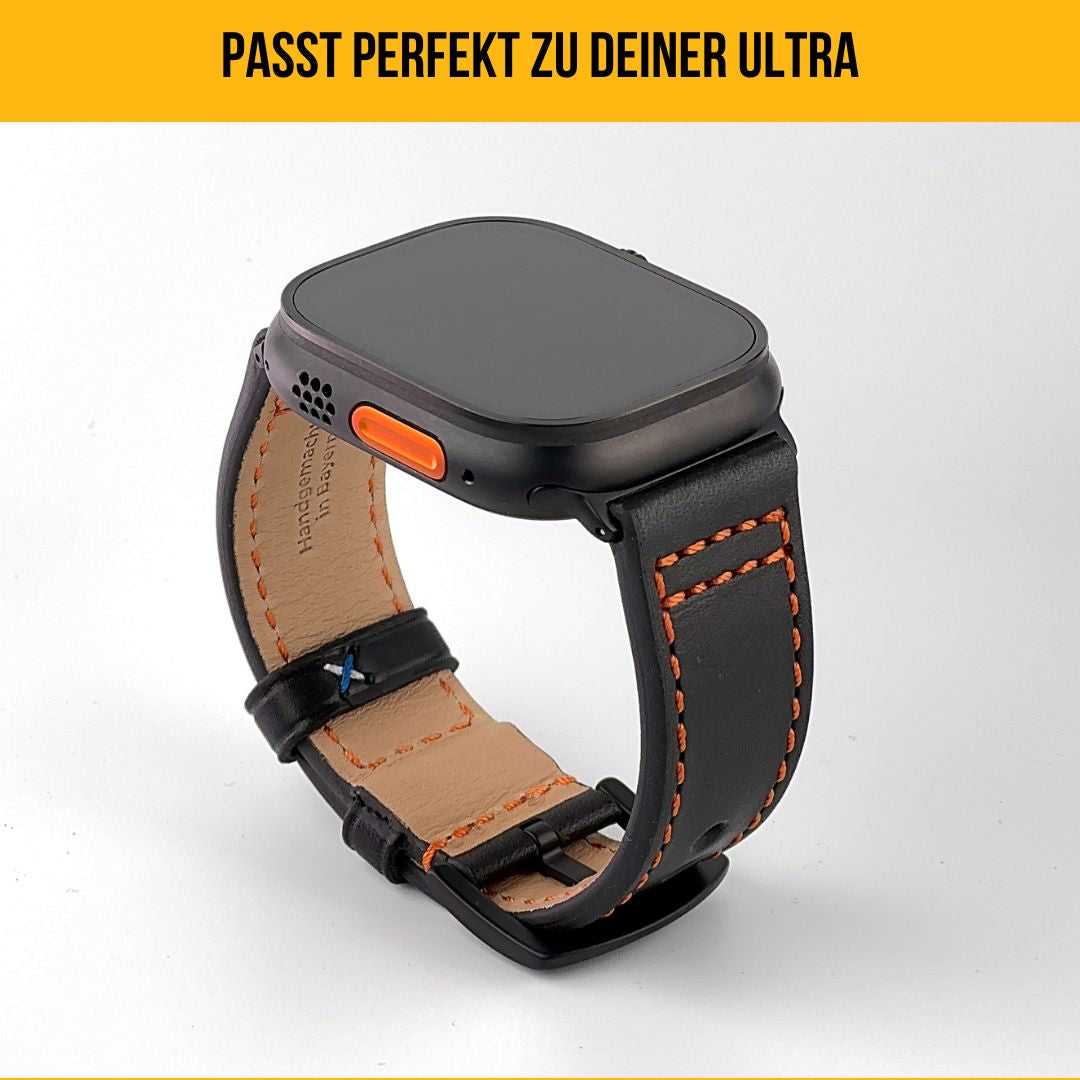 Robustes Armband für die Apple Watch Ultra aus Echtleder | Schwarz
