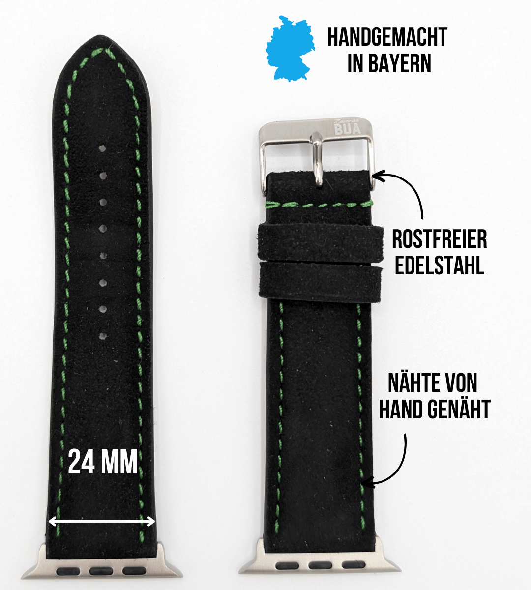 Armband für die Apple Watch Ultra aus Lederhosenleder | Schwarz