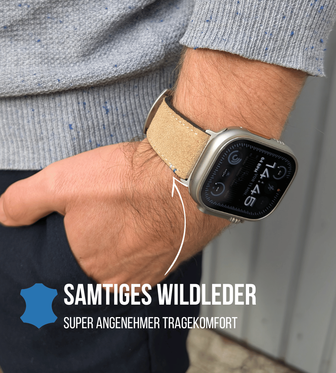Armband für die Apple Watch Ultra aus Wildleder | Beige