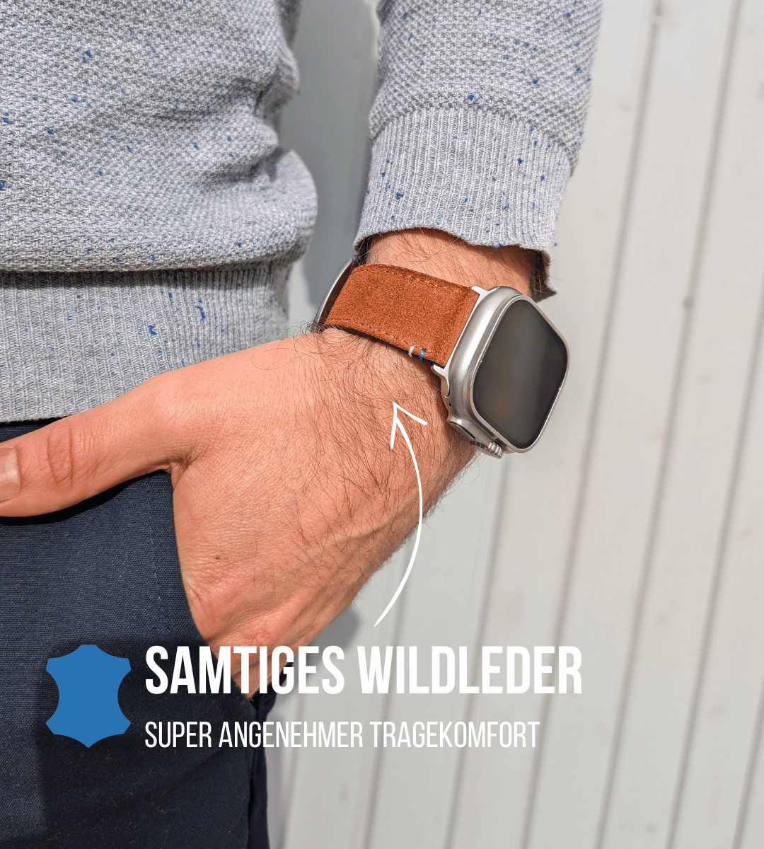 Armband für die Apple Watch Ultra aus Wildleder | Mittelbraun