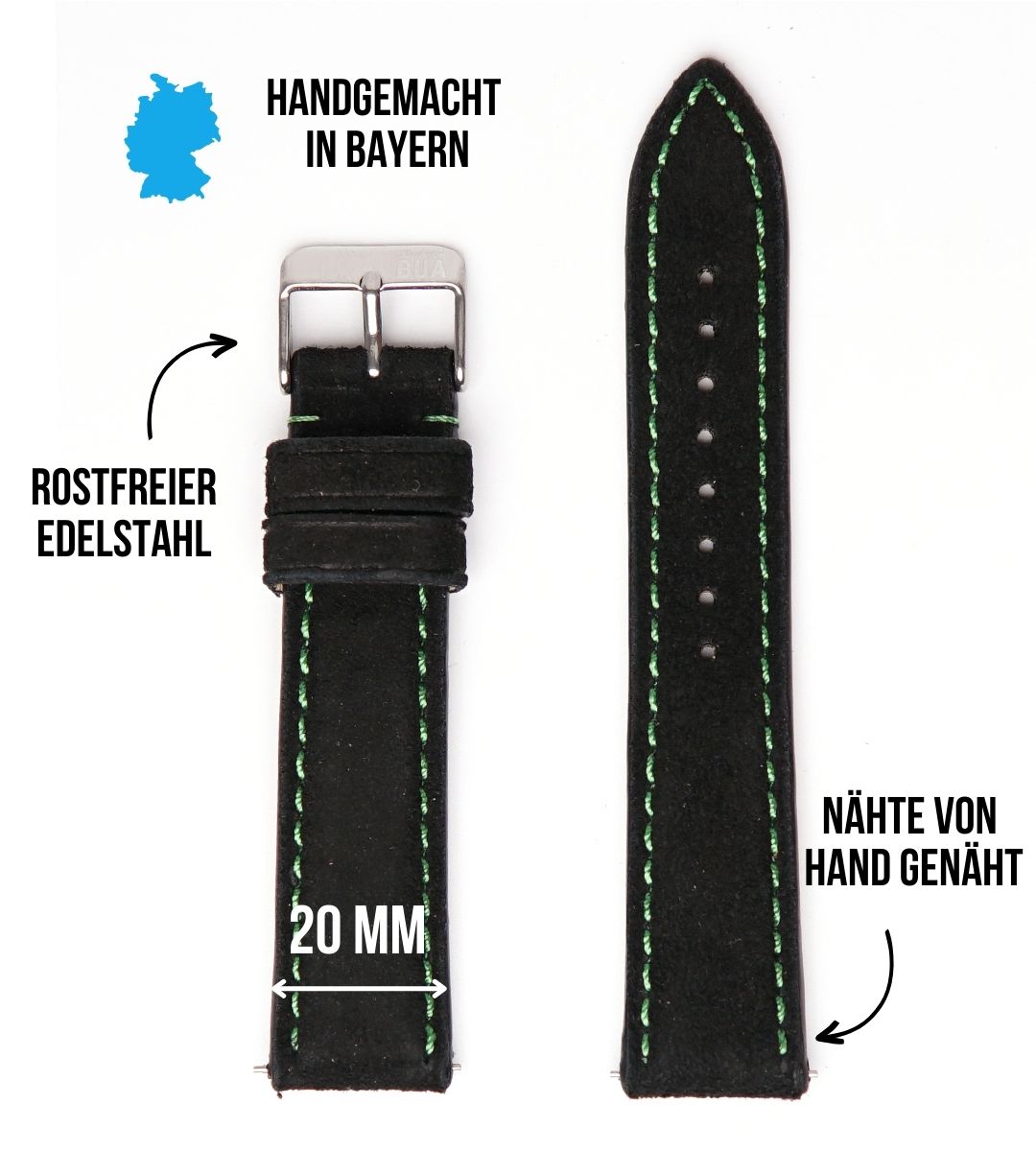Armband für die Samsung Galaxy Watch aus Lederhosenleder | Schwarz