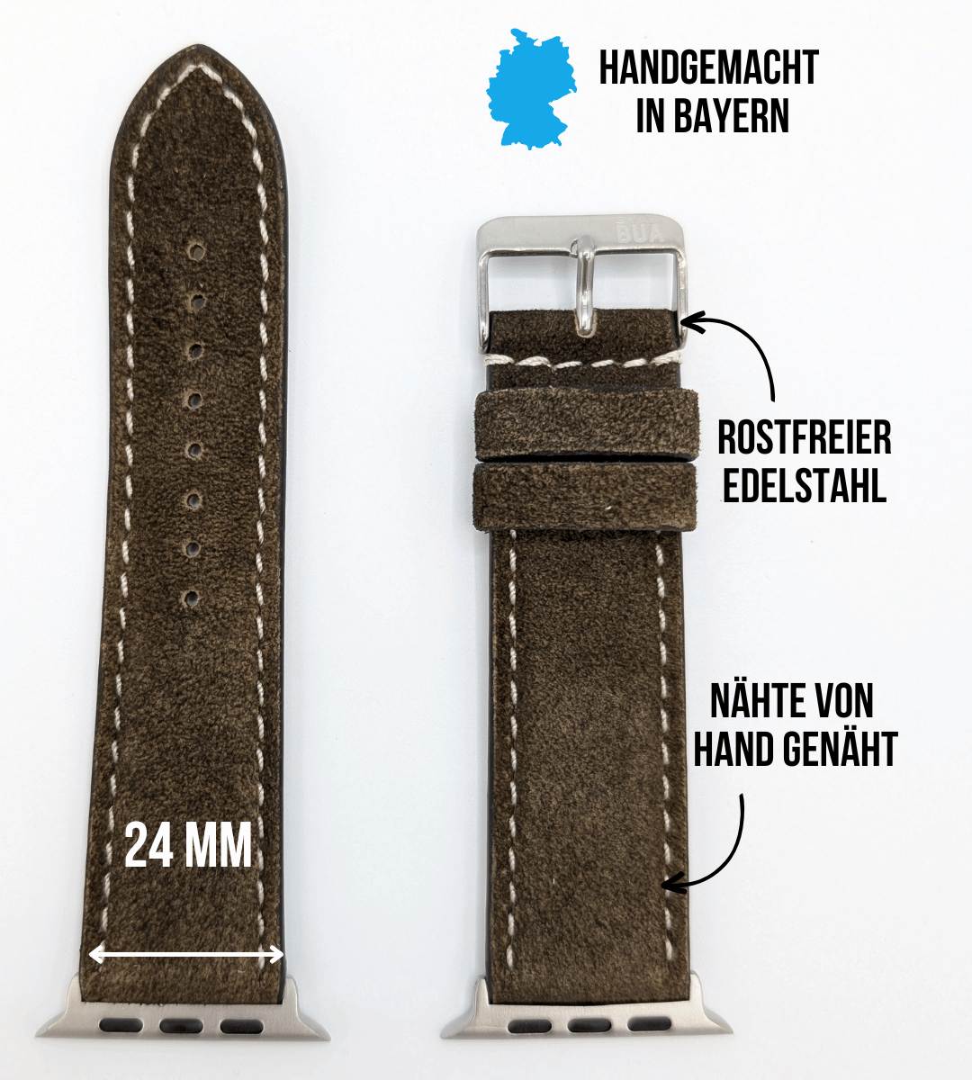 Armband für die Apple Watch Ultra aus Lederhosenleder | Braun
