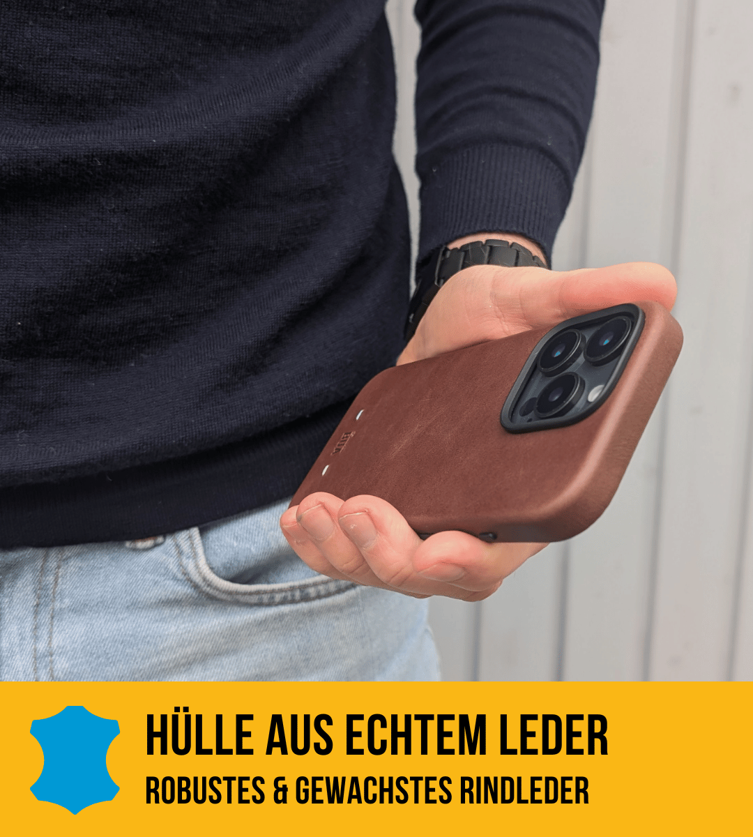 Set Band aus Vollnarbenleder mit iPhone Hülle | Braun
