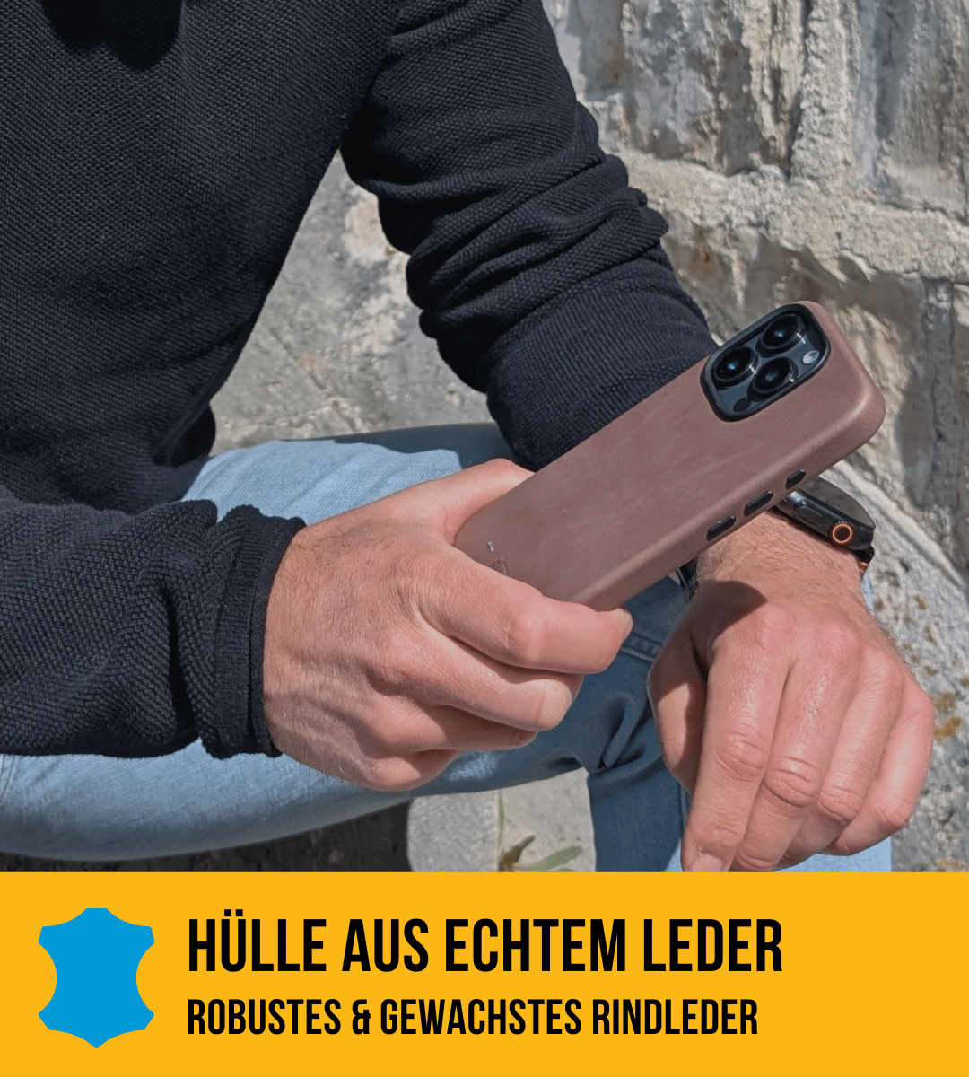 Leder Hülle für iPhone mit MagSafe | Braungrau