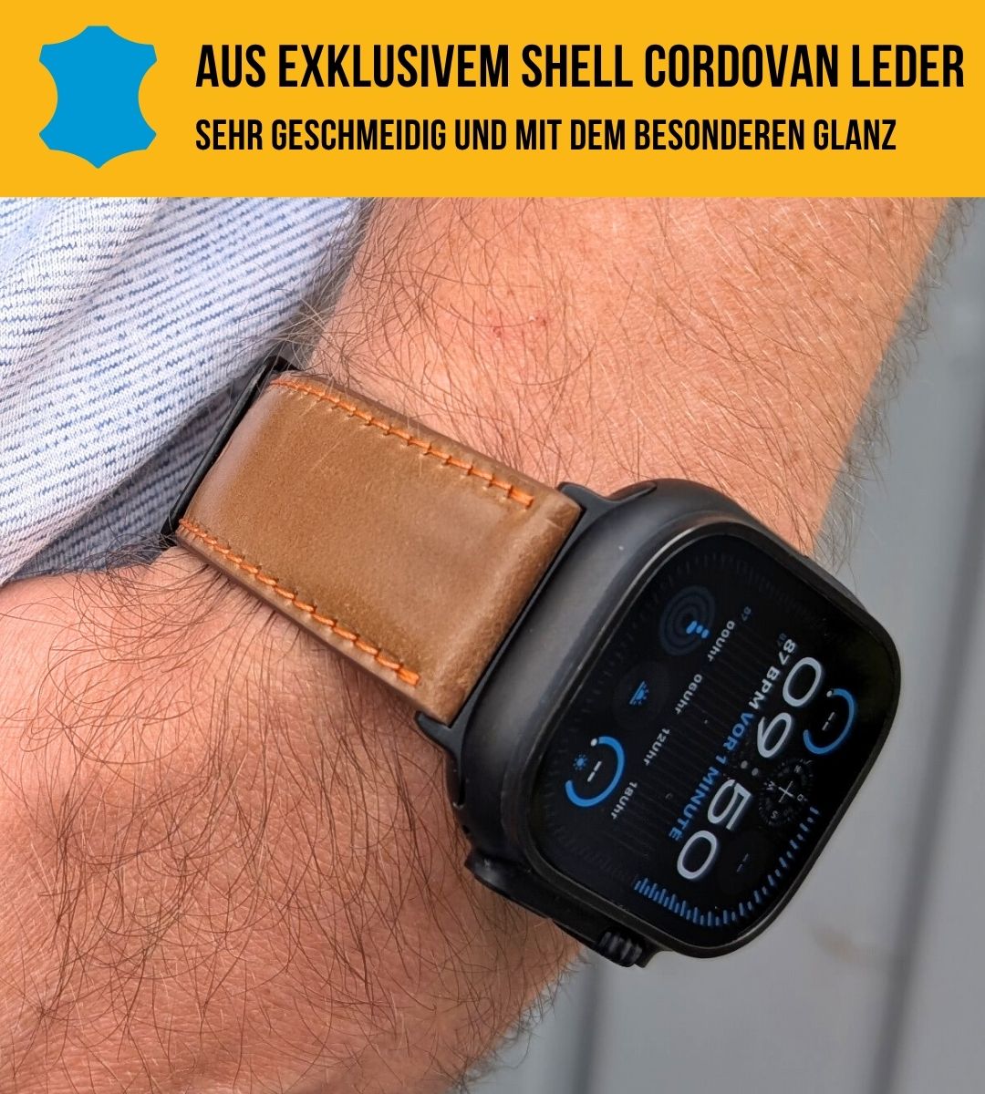 Shell Cordovan Lederband für die Apple Watch Ultra in edlem Braun