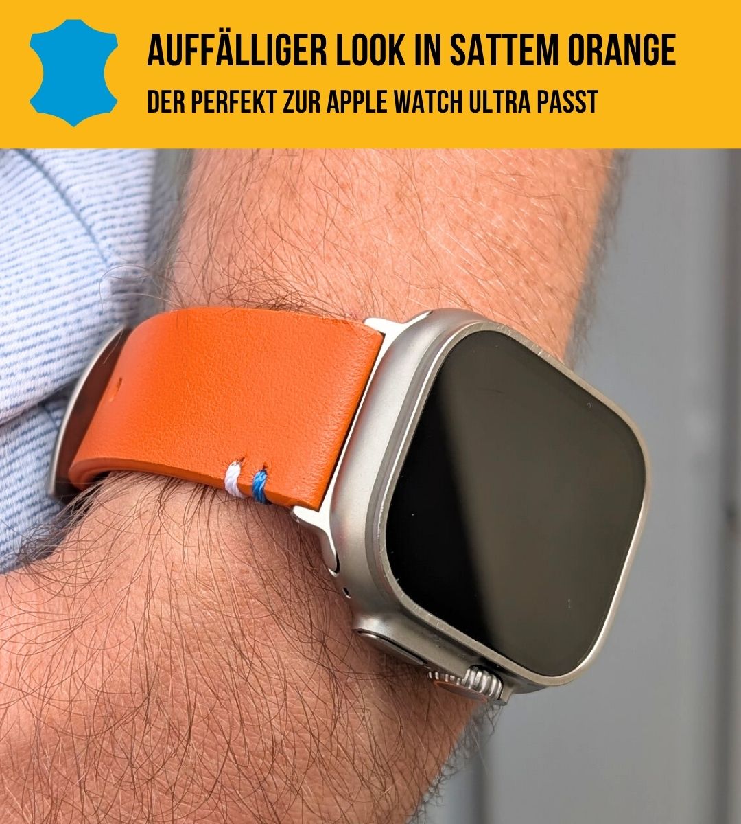 Modernes Lederarmband für Apple Watch Ultra Orange