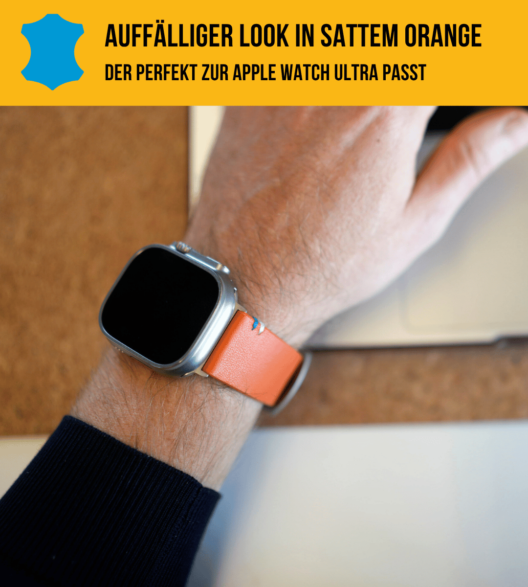 Modernes Lederarmband für Apple Watch Ultra Orange