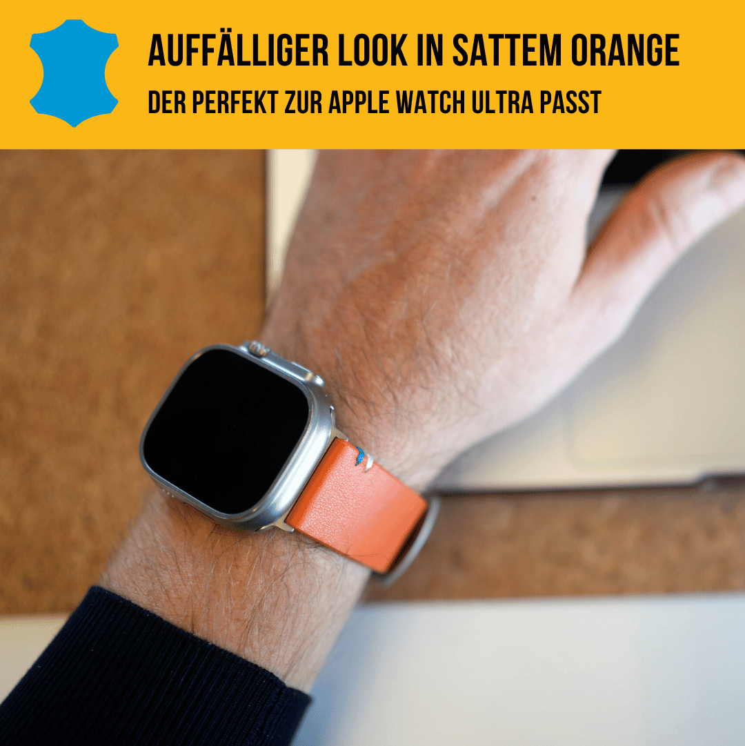 Modernes Lederarmband für Apple Watch Ultra Orange