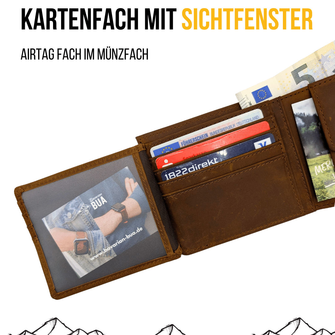 Großer Geldbeutel aus Echtleder mit Münzfach und Klappe
