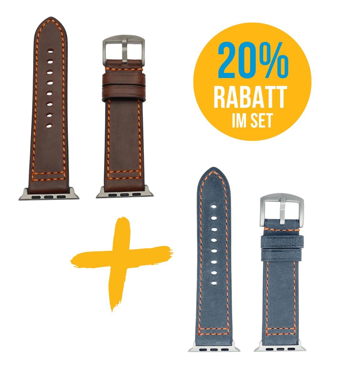 Set für Apple Watch Ultra | Leder Band Hellblau + Dunkelbraun