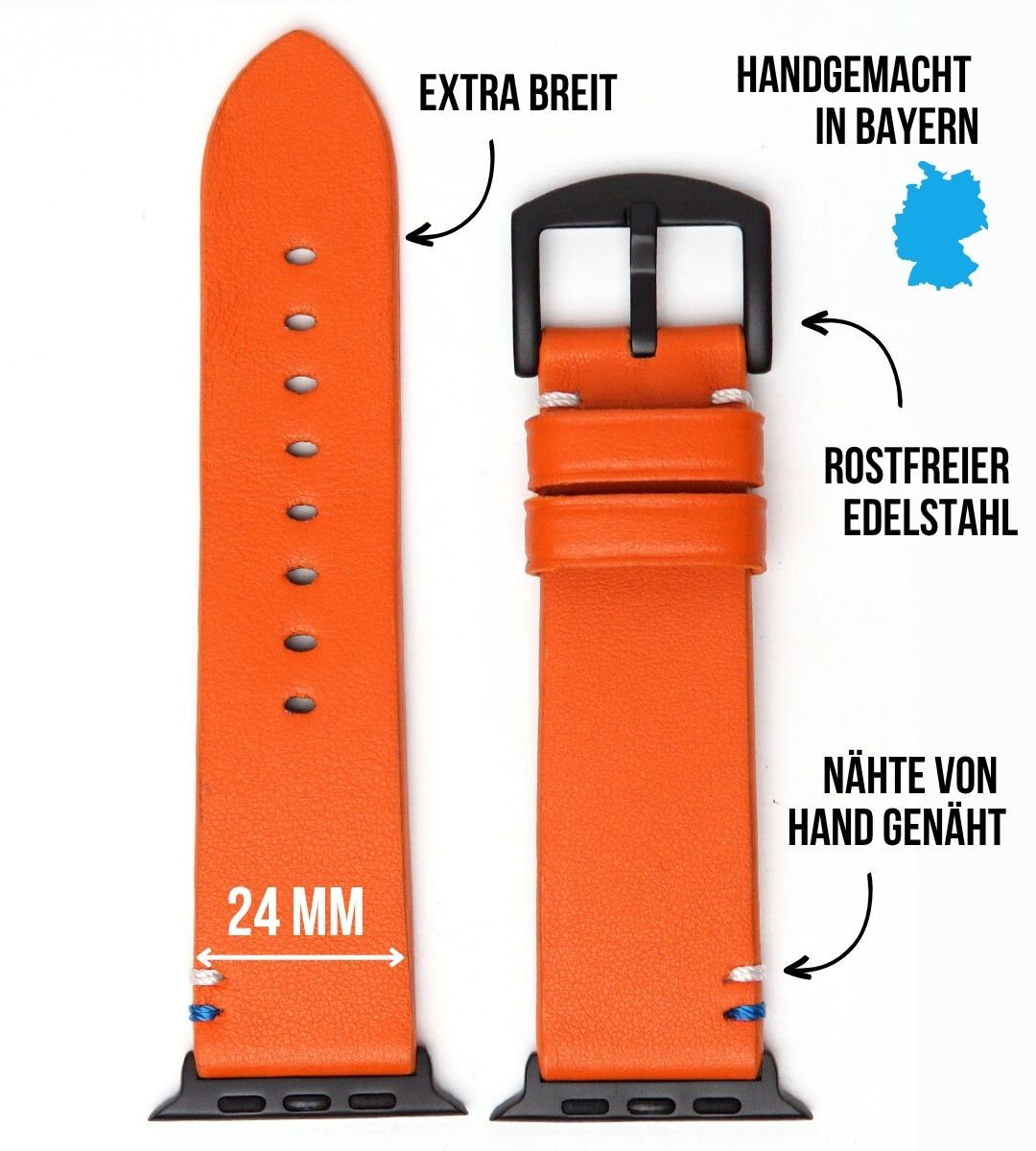 Modernes Lederarmband für Apple Watch Ultra Orange