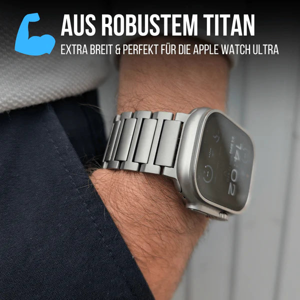 Set für Apple Watch Ultra | Titanband Magnet + Robustes Echtlederband Hellblau