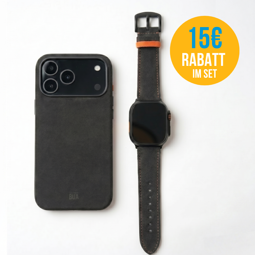 Alcantara Set – Apple Watch Band + iPhone Hülle ‚,Signature Anthrazit"